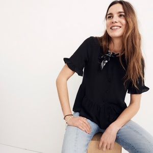 Madewell Silk Studio Ruffle-hem Top in Black